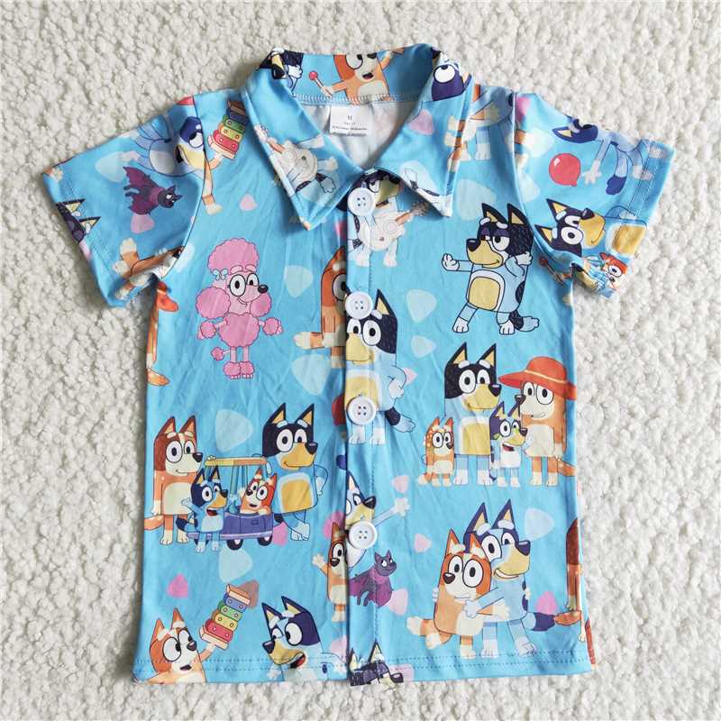 blue dog short sleeve shirt boys summer top