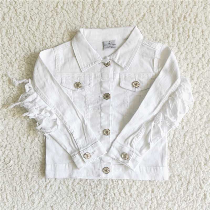 white tassel denim jacket long sleeve coats