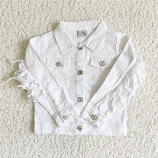 white tassel denim jacket long sleeve coats