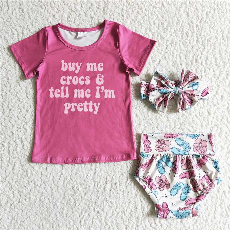 kids Girls bummies sets  "buy me crocs tell me i'm pretty"（Bows can purchased separately）