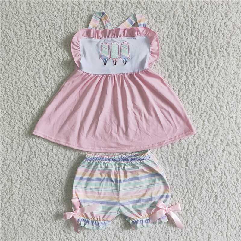 girls summer embroidery dress sets 2 pieces shorts outfits