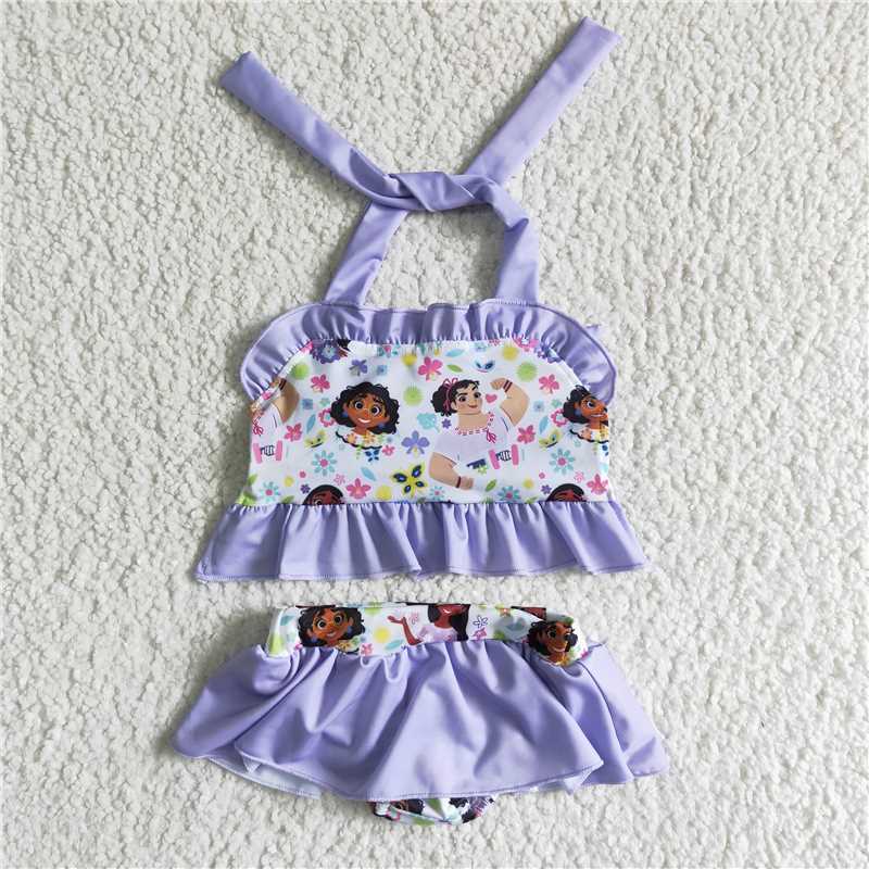 purple halter neck girls swimsuit summer bathing suit