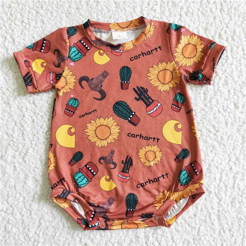 cactus sunflower short sleeve boys rompers