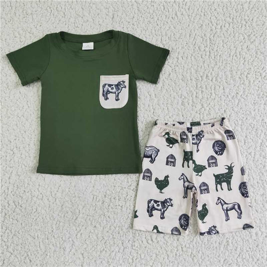 farm boys summer sets short sleeve shirt and shorts 2 pieces suit