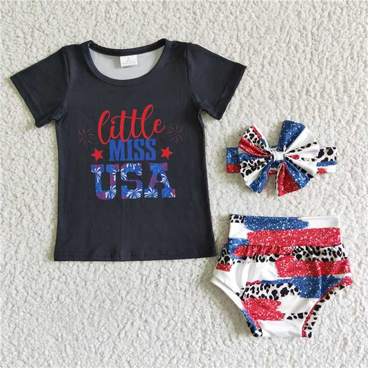 kids Girls bummies sets july 4th "little miss USA（Bows can purchased separately）