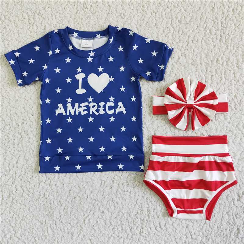 kids Girls bummies sets july 4th （Bows can purchased separately）