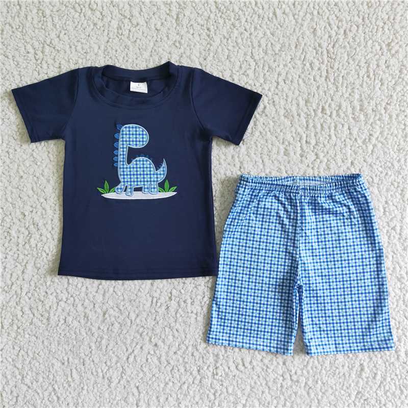 blue dinosaur boys summer sets short sleeve shirt and shorts 2 pieces suit