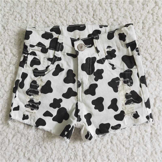 kids girls cow button denim shorts