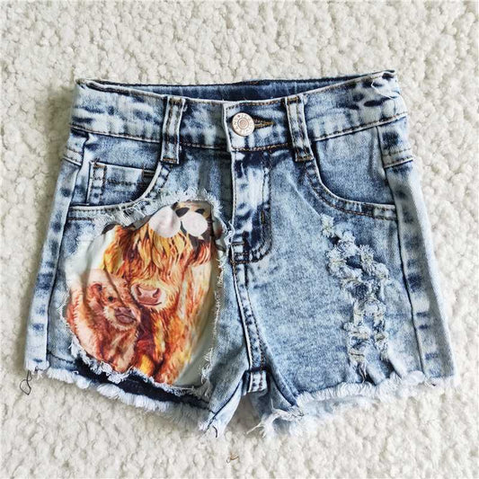 kids girls highlaw cow button denim shorts