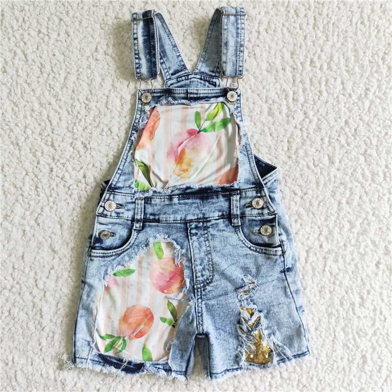 peach kids girls denim overall summer shorts denim jumpsuits