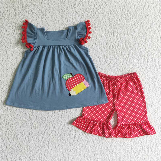 back to school girl sets embroidery pencil kids clothes