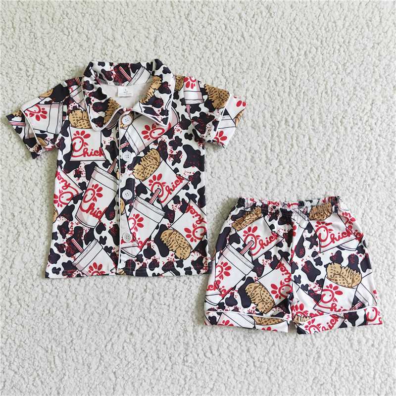 cow pattern pajamas boys summer sets short sleeve shirt and shorts 2 pieces suit