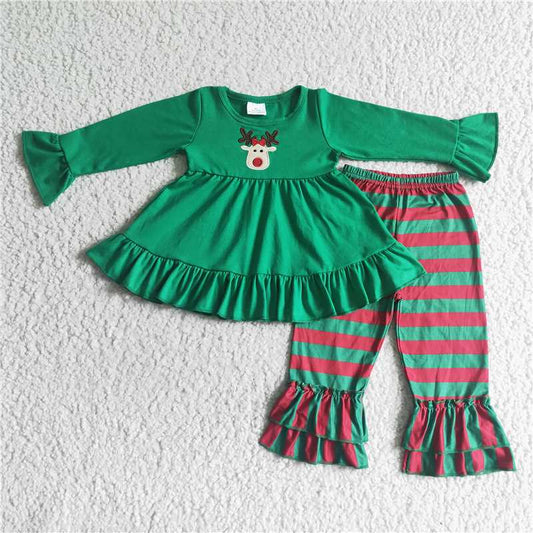 embroidery deer Merry Christmas girls matching boys outfits 2 pieces siblings fall winter sets romper dress