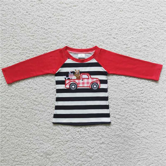 Embroidery Truck Tractor boys long sleeve shirt fall spring tops