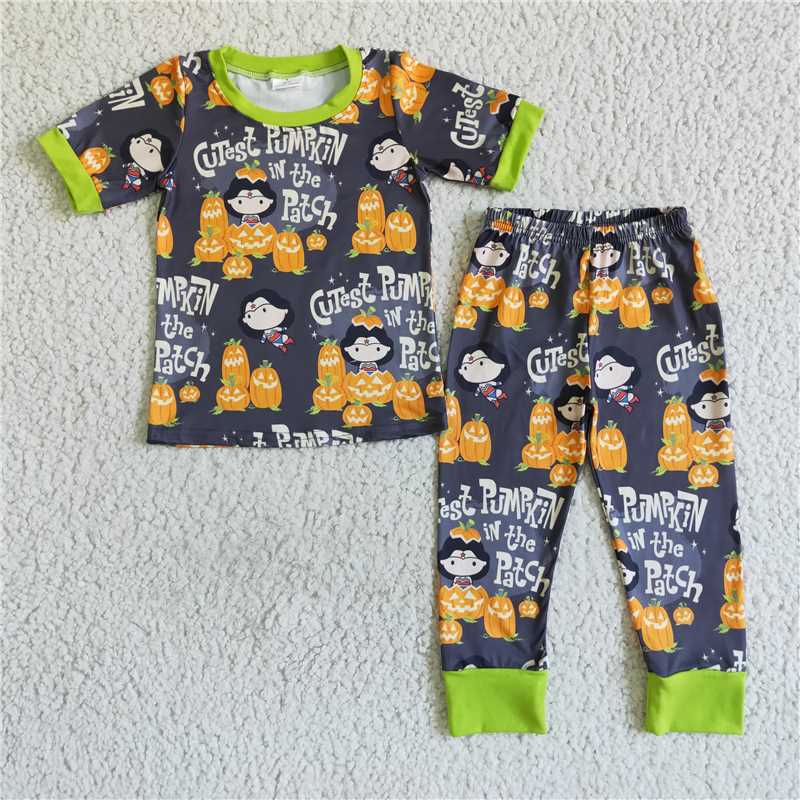 halloween fall boys outfits pumpkin shorts sleeve shirt and pants pajamas sets