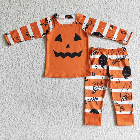 pumpkin halloween stripes pajamas suit boy fall winter sets long sleeve pants outfits