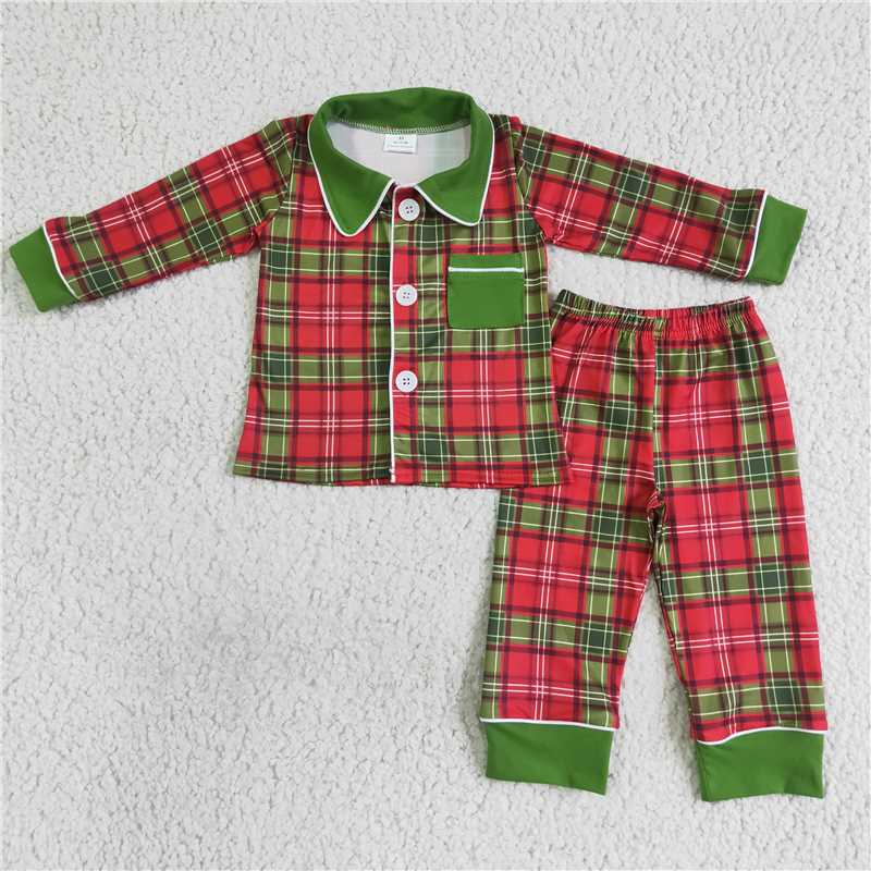 christmas pajamas red green plaid boy match girls sets kids clothes