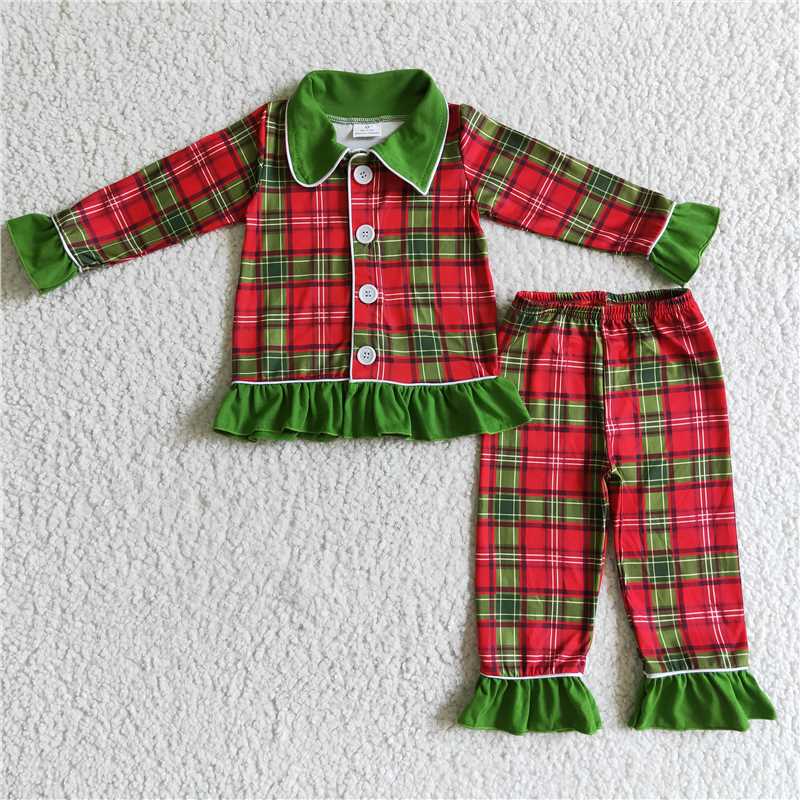 christmas pajamas red green plaid boy match girls sets kids clothes