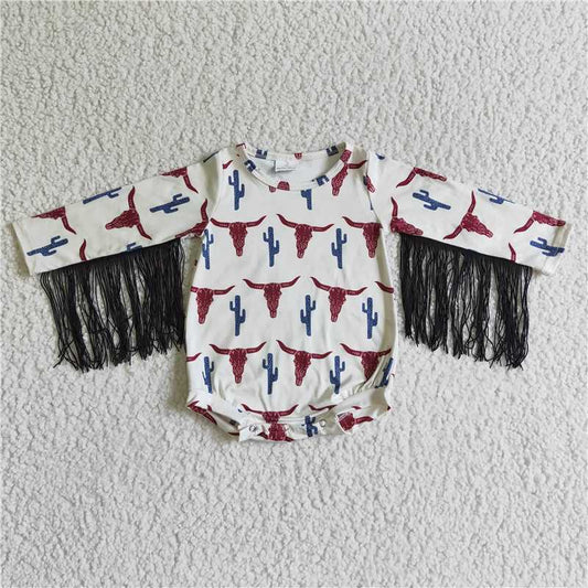 cow tassel bubble long sleeve baby romper