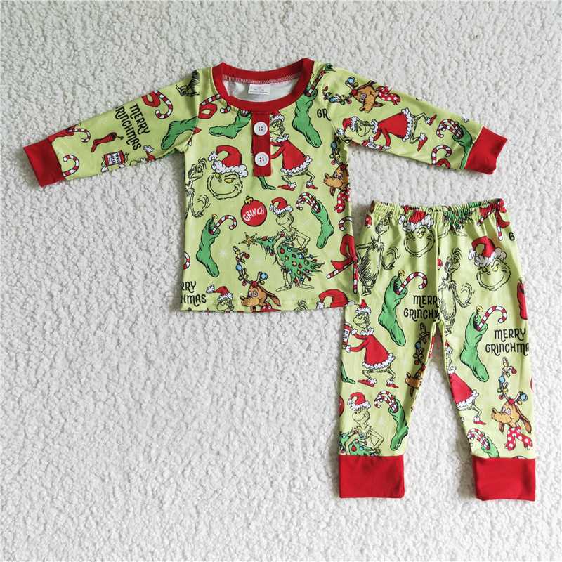 christmas grinch pajamas suit boy fall winter sets long sleeve pants outfits