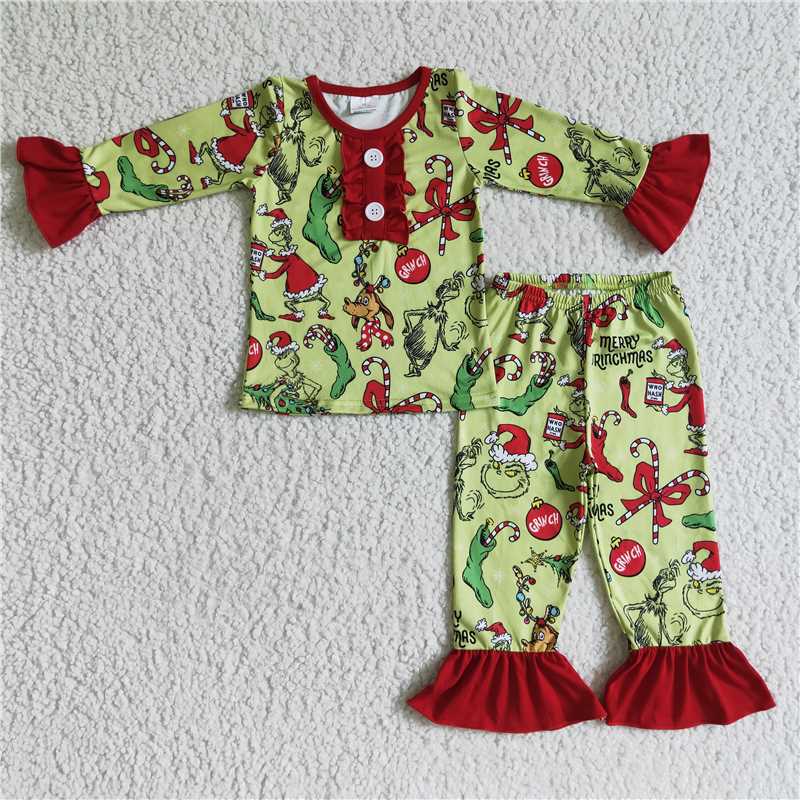 christmas grinch pajamas suit boy fall winter sets long sleeve pants outfits