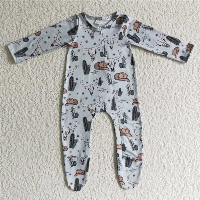 Western Zip Sleeper romper with feet long sleeve jumpsuit