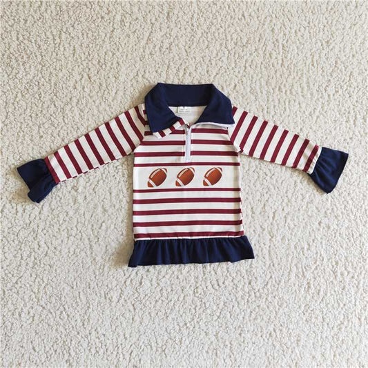 stripe football girls pullover zip spring fall winter top