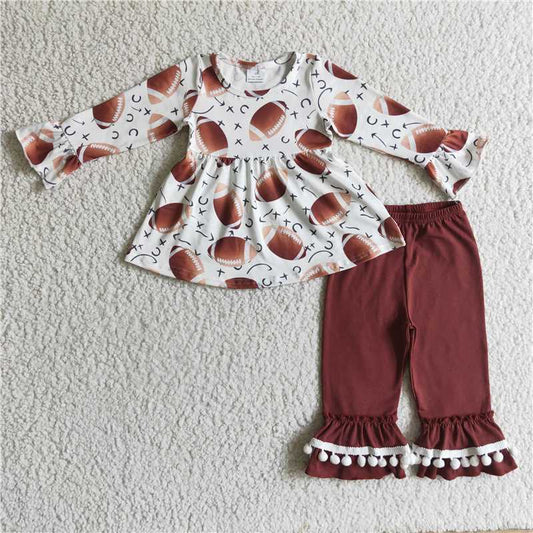 football top chestnut color pants 2 pieces girl sets kids clothes