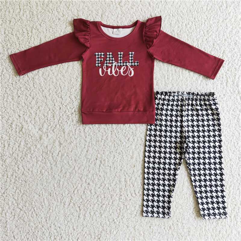 fall shirt and Plaid pants 2 pieces girls outfits kids clothes