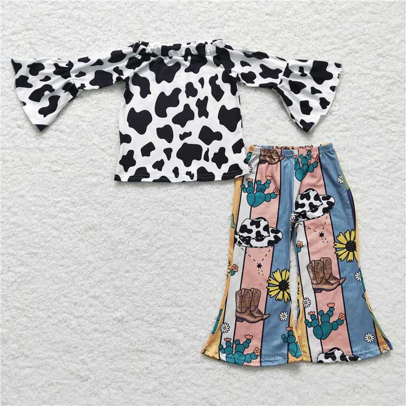 cow shirt and western pants girls outfits kids clothes