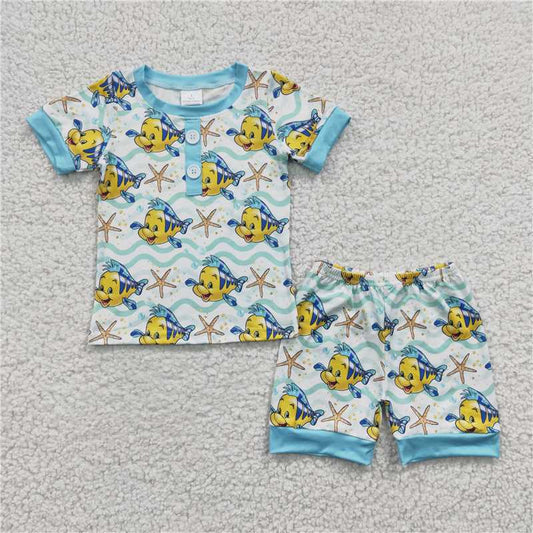 cartoon fish pajamas boys summer sets