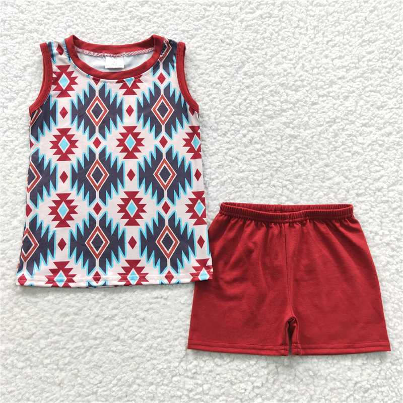 Vest & red shorts boys summer sets kids clothes