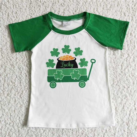 St. Patrick's Day clover boy short sleeve shirt