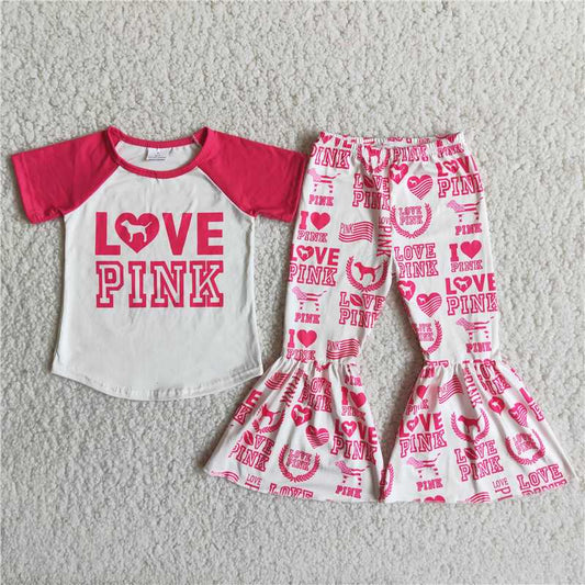 love pink top & bell pants girls outfits Valentine's kids clothes