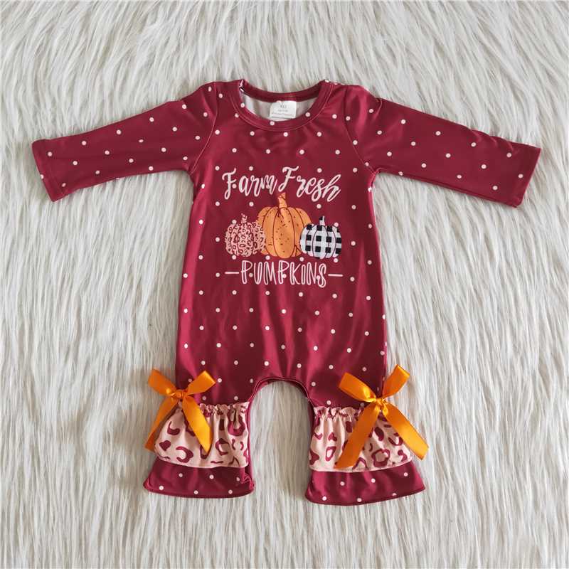 red long sleeve girls baby rompers Pumpkin