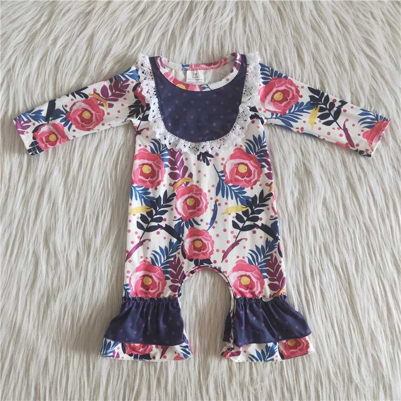 lace flower long sleeve girls baby rompers