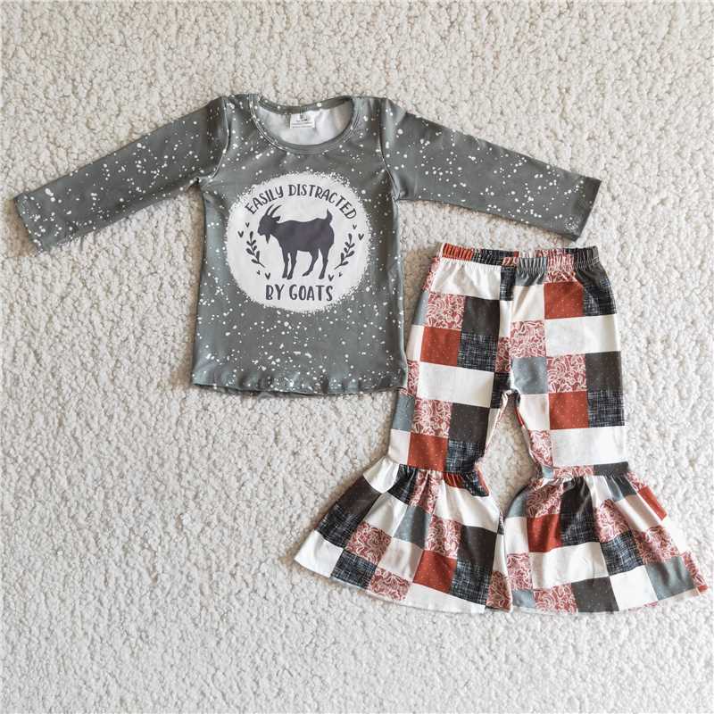 goat shirt and bell pants 2 pieces girls outfits kids clothes