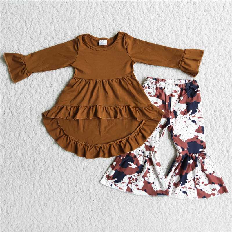 cotton shirt and cow bell pants 2 pieces girls outfits kids clothes