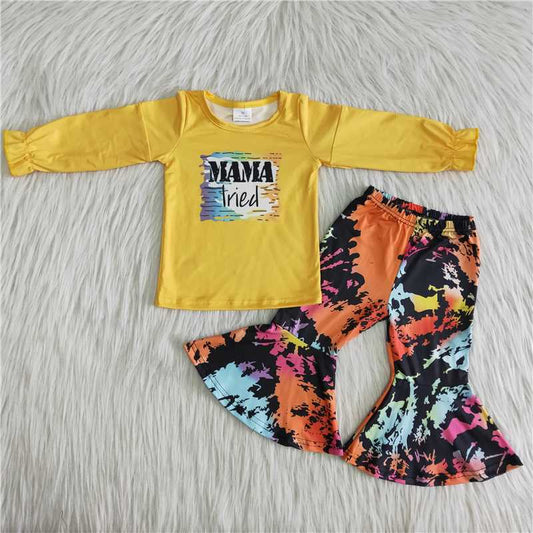 mama shirt and bell pants 2 pieces girls outfits kids clothes