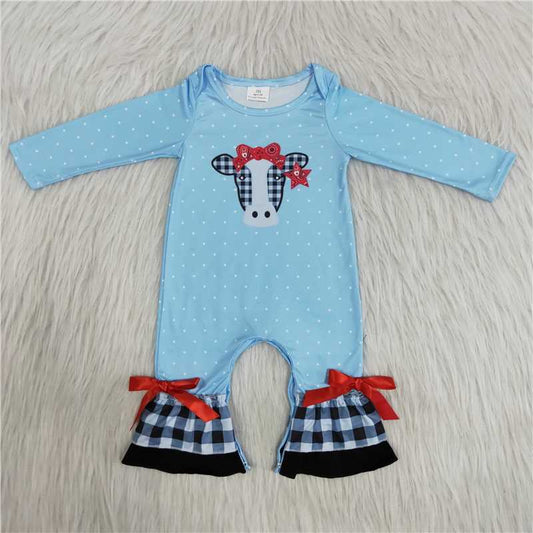 BLUE COW long sleeve girls baby rompers