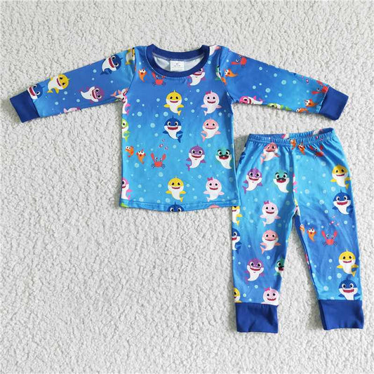 shark pajamas suit boys long sleeve top & pants 2 pieces outfits fall winter sets