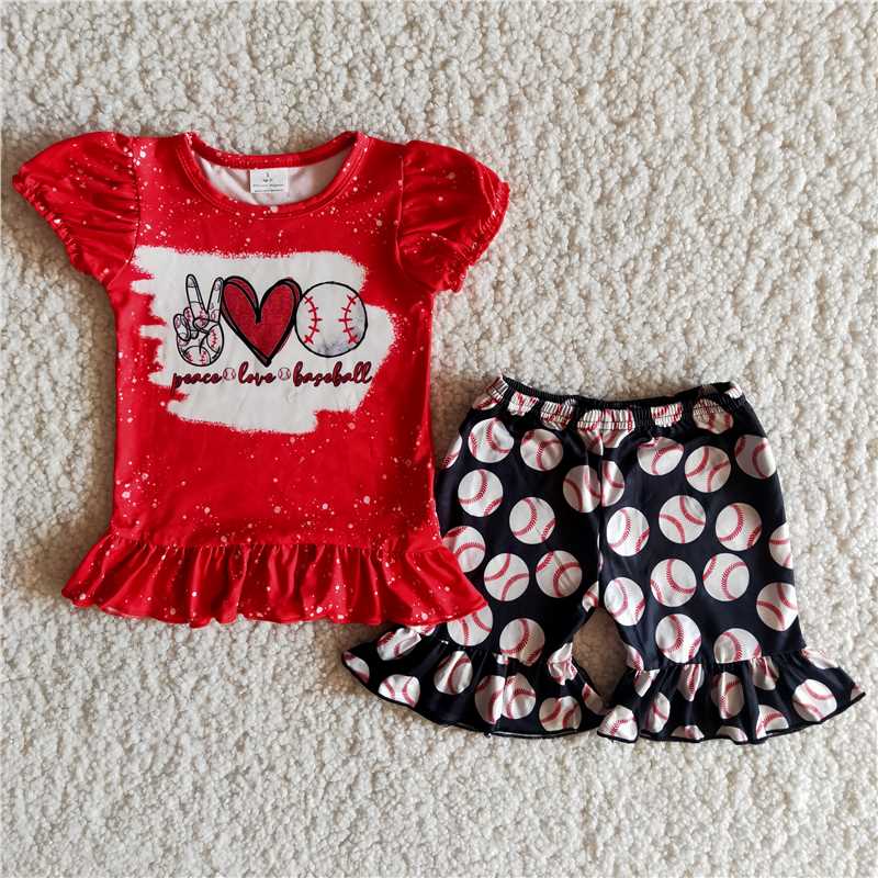 girls summer shorts sets red shirt baseball