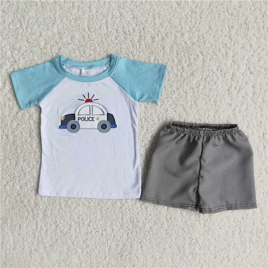 police car embroidery boys summer sets