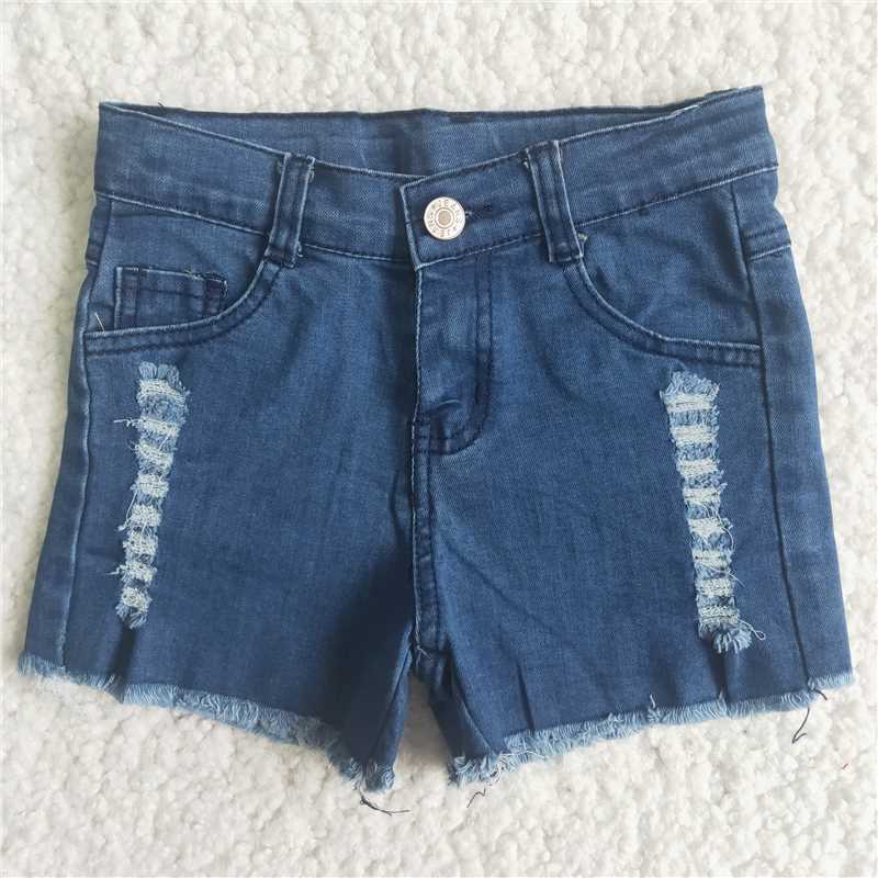 CUTE BLUE cut hole jeans button denim shorts