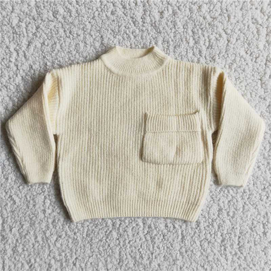 White solid color pocket sale Sweater