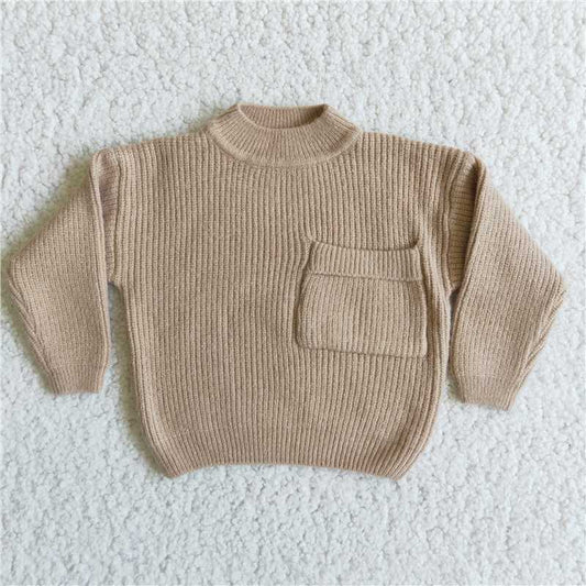 Khaki solid color pocket sale Sweater