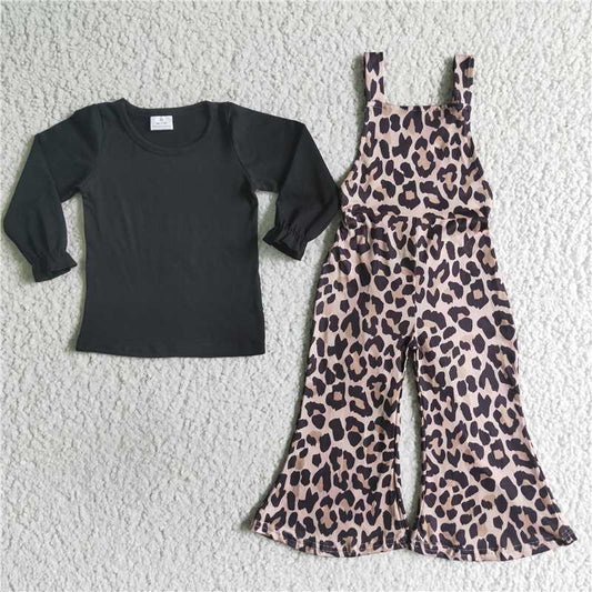 leopard overall set girls suit kids clothes