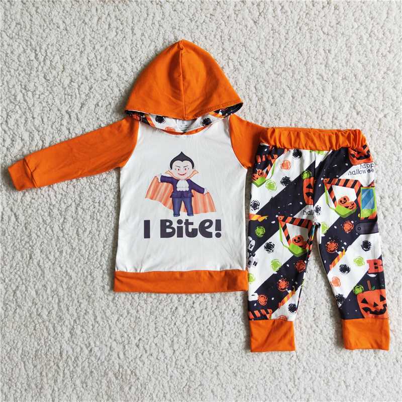 i bite halloween winter hooded long sleeve top and long pants sets