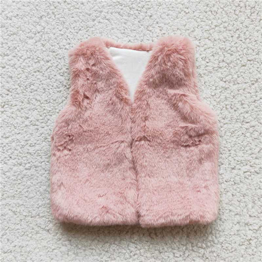 Cute pink White plush vest winter fall