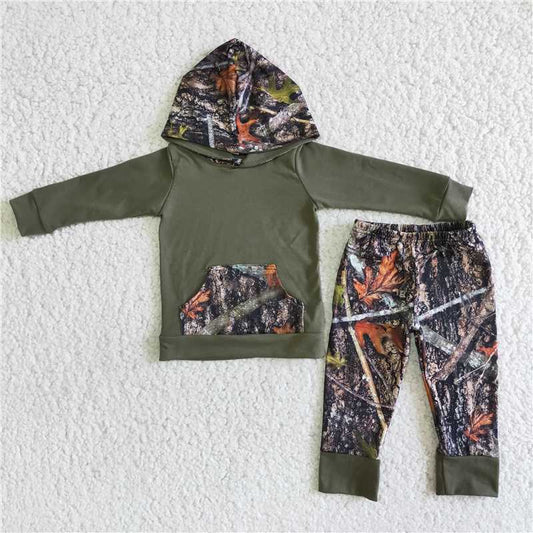 camo boys winter hooded long sleeve top and long pants sets